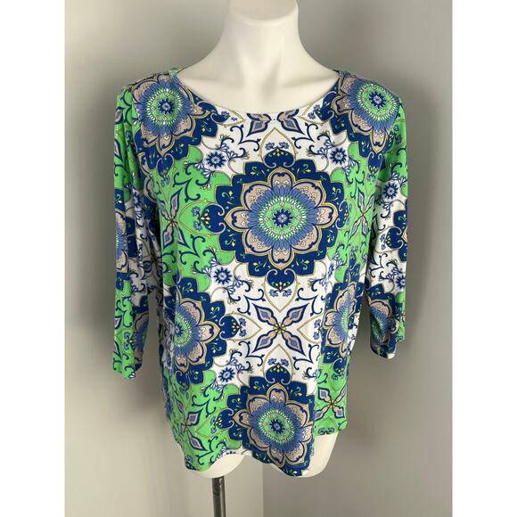 Talbots 100% Pima Cotton 3/4 Sleeve Paisley Blouse 2X Petite - Picture 1 of 5